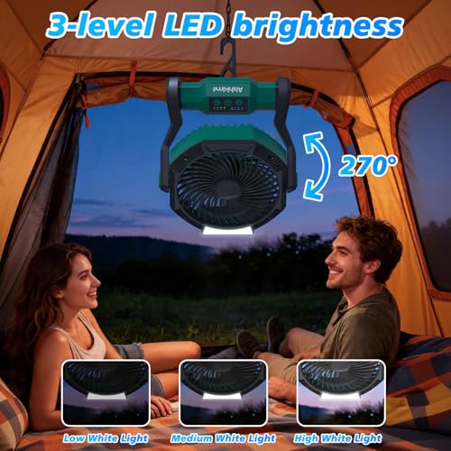 Rechargeable Camping & Tent Fan with LED Light: image 4